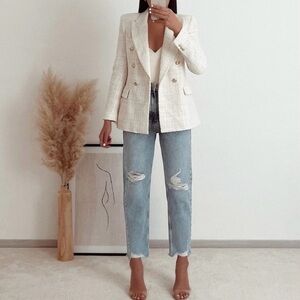 Zara Ivory Cream Tweed Blazer XS EUC